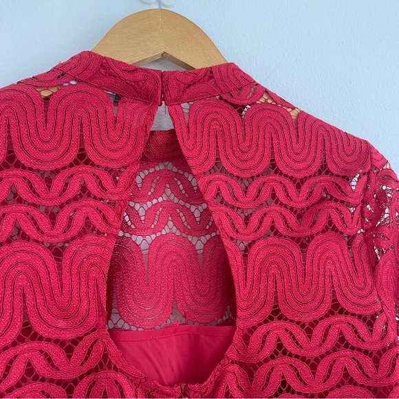 Trina Turk red ruby rose bell sleeve lace dress - Picture 9 of 12